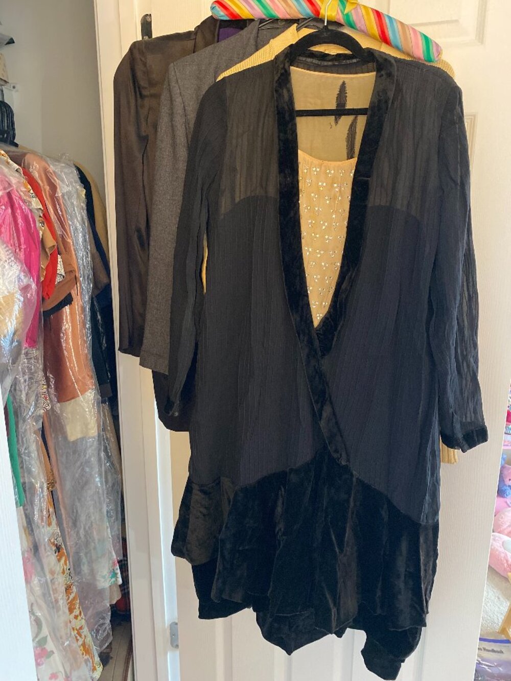 🖤 Authentic 1920s Art Deco Silk Chiffon & Velvet Evening Dress | Jazz Age | Gat